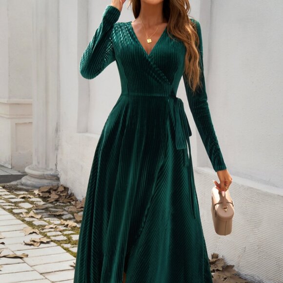 Split Surplice Long Sleeve Midi Dress - Picture 1 of 9